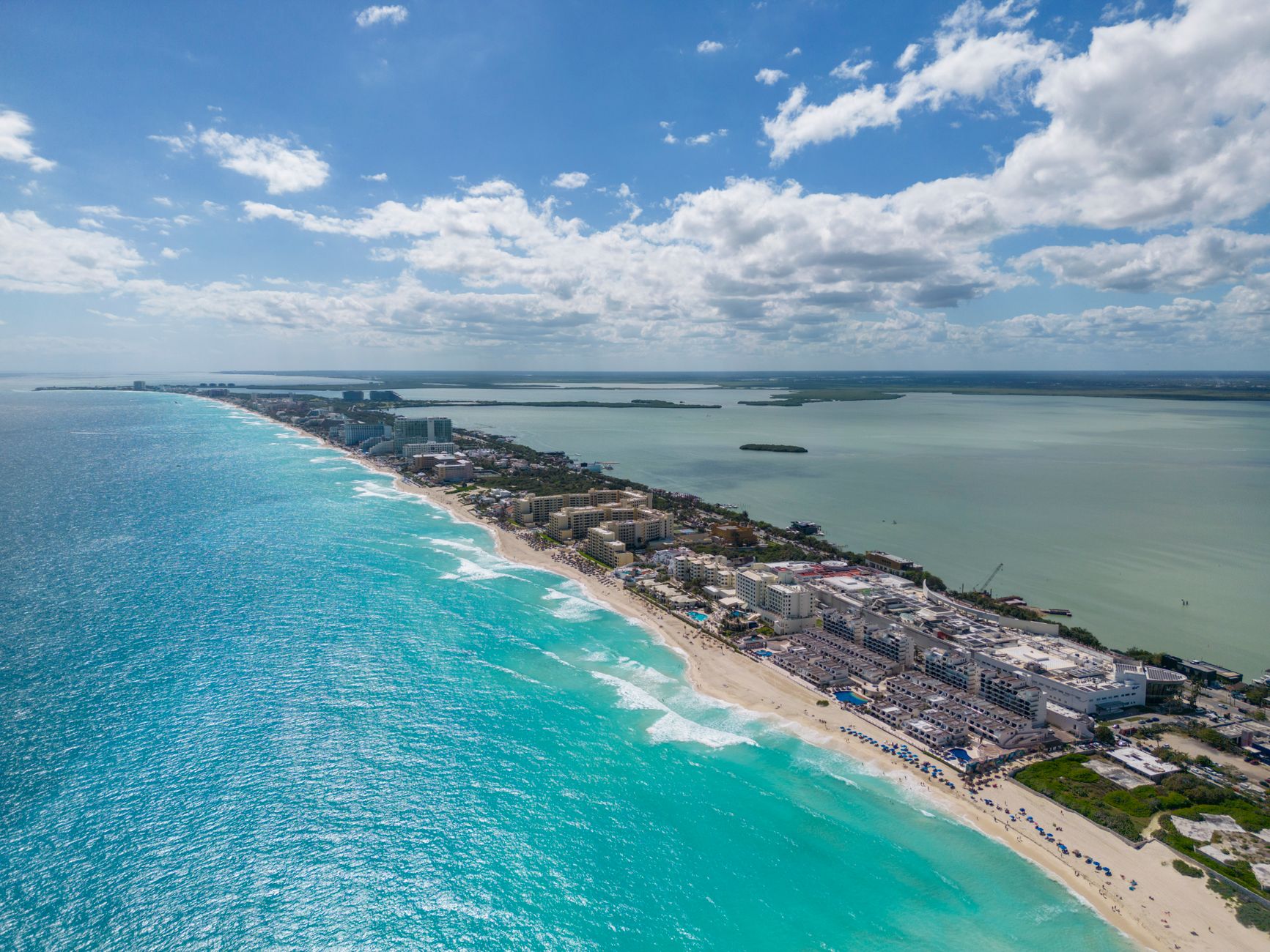 hotels on foreland on sea coast in cancun in mexico